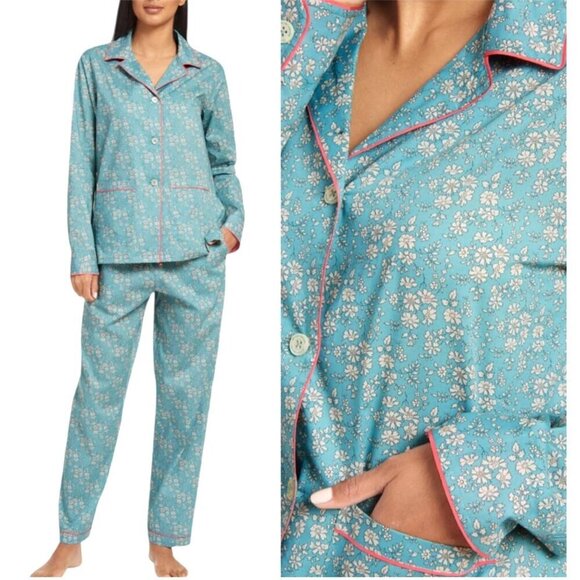 The Sleep Code Pajamas Women Small Blue Floral Liberty Fabric Cotton Long PJ Set